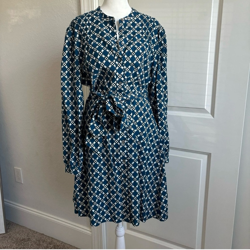UNTUCKit Blue A-Line Wrap Dress with Bishop Sleeves